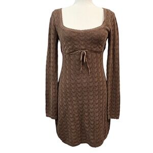 Hollister‎ Womens Crochet Knit Dress Y2K Babydoll Brown Long sleeve Medium